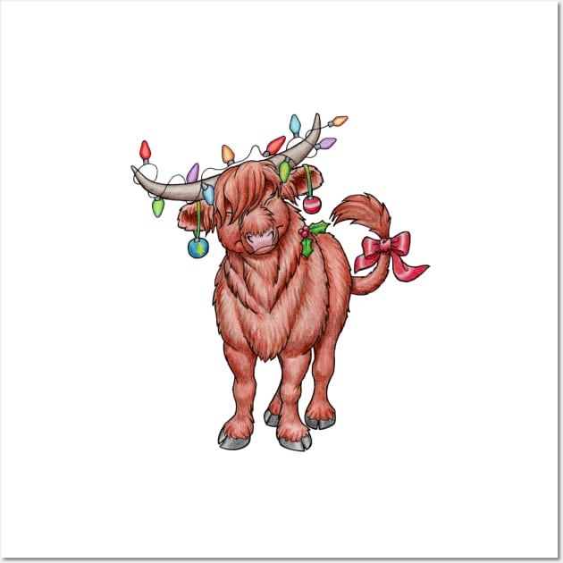 Mooey Christmas!  Christmas Highland Cow Wall Art by Featherlady Studio